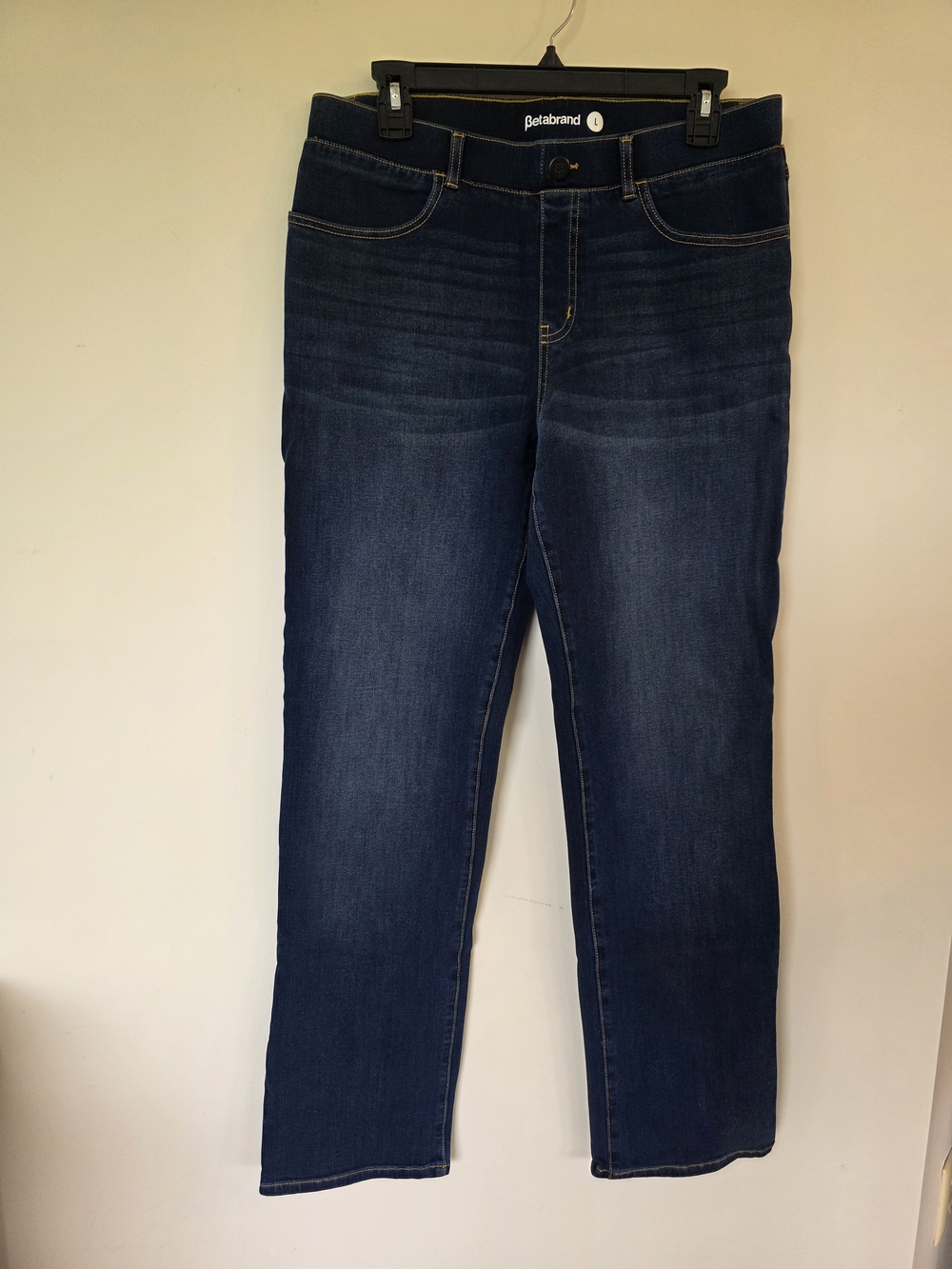 Betabrand Dark Blue Women's Straight-Leg Jeans L Pull On